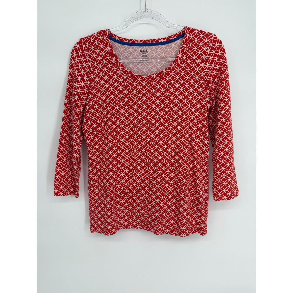 Rafaella Weekend Womens Red White Geometric Link 3/4 Sleeve Scoop Neck Top Sz S